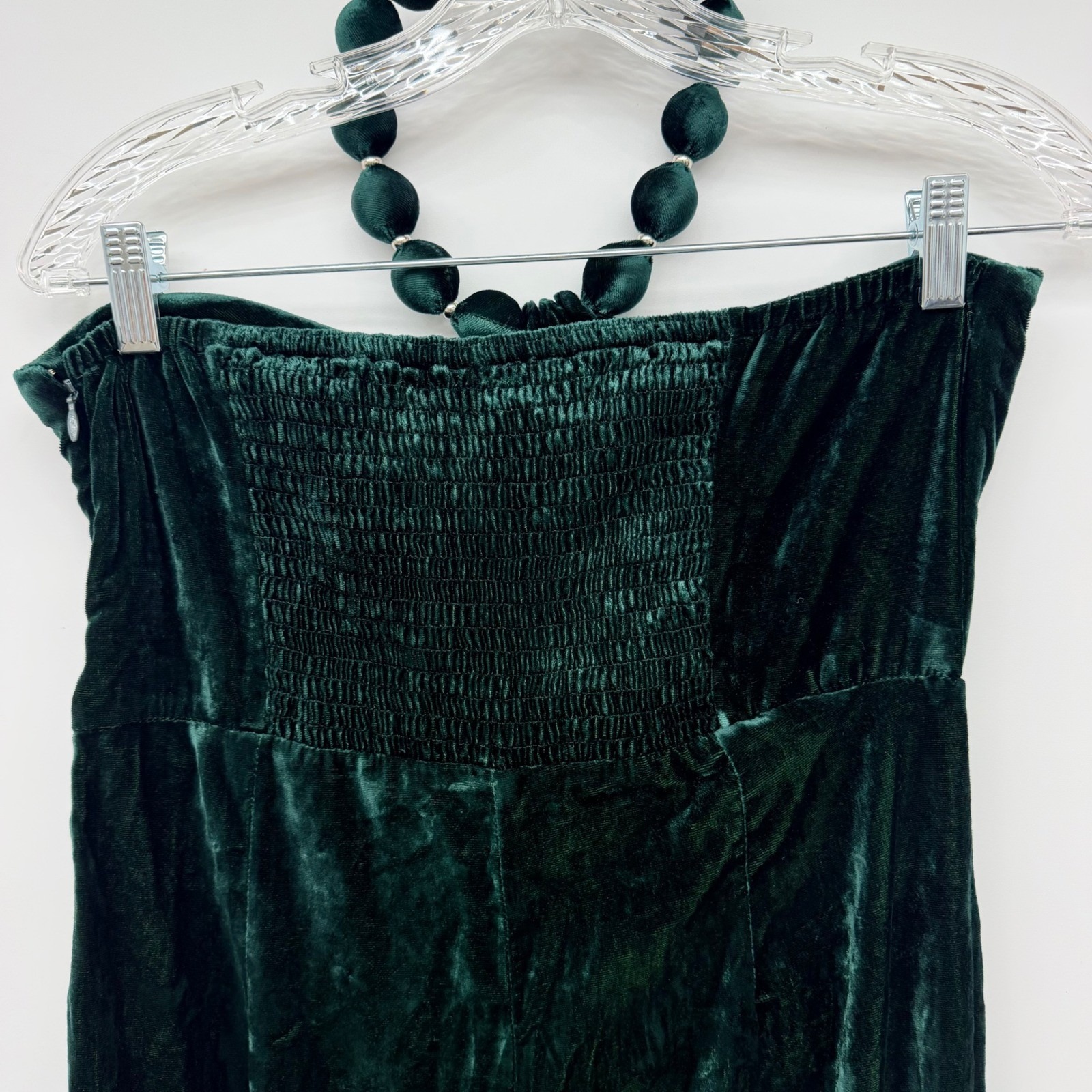 Samantha Pleet Silk Velvet Halter Pendent Jumpsuit Emerald Green Womens 4 — image 8 of 8